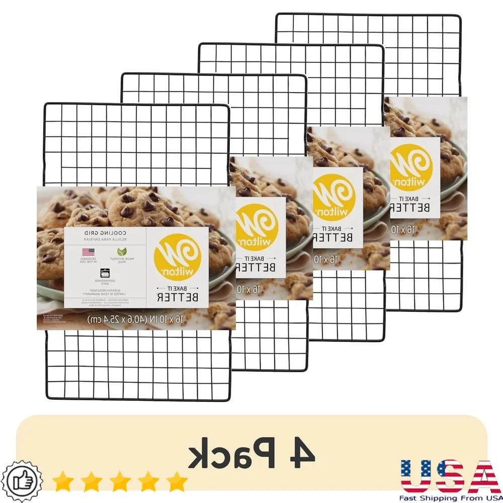 4er-Pack rechteckiges Kühlgitterregal, antihaftbeschichtet, langlebiges Kühlregal, Backen, Braten, gleichmäßiger Luftstrom, spülmaschinenfest, perfekte Kuchen