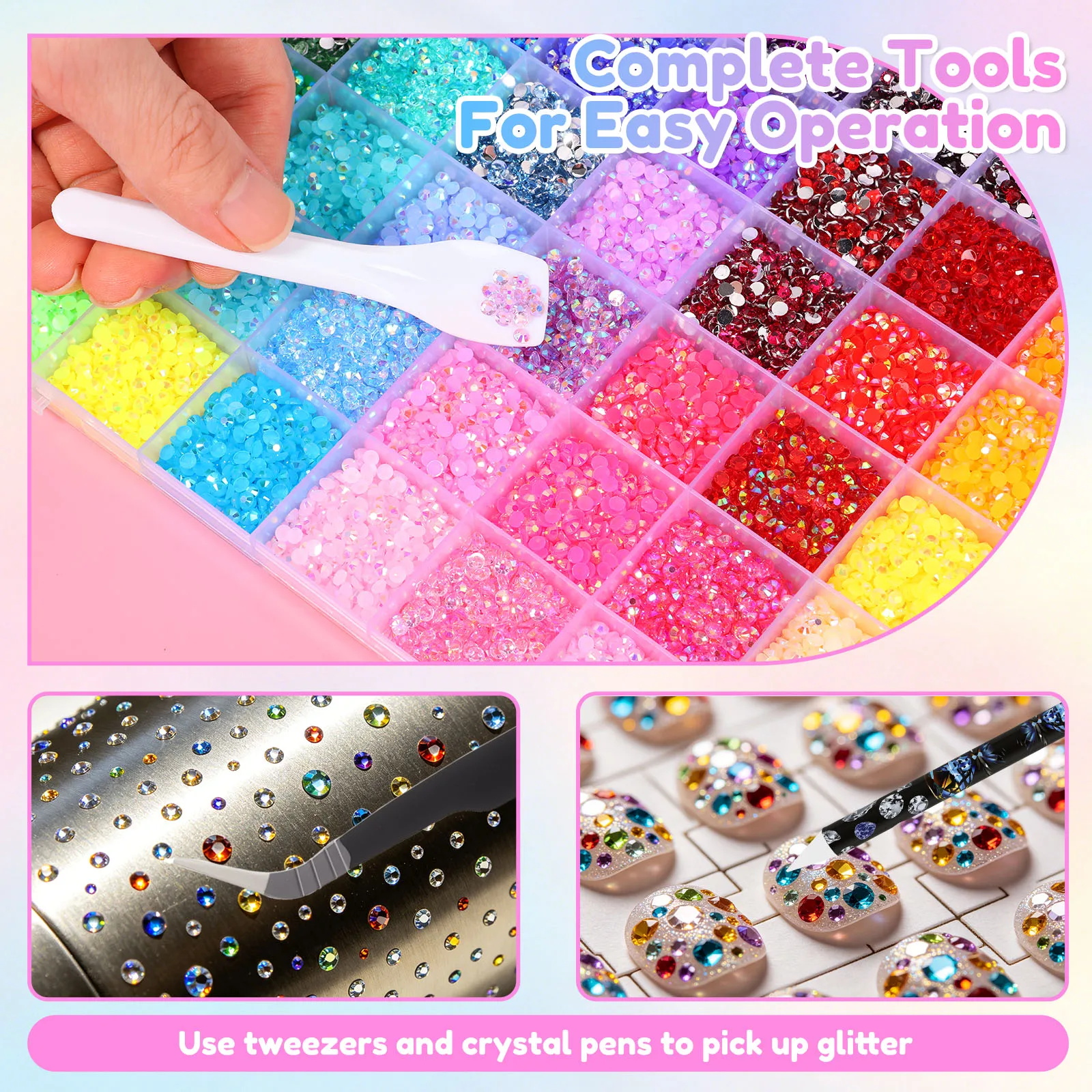 40/42/60 Colors Resin Rhinestone Bedazzling Kit Mixed Color Resin Drill 3mm Flatback Rhinestone with Glue for Nail Art Crafting 5