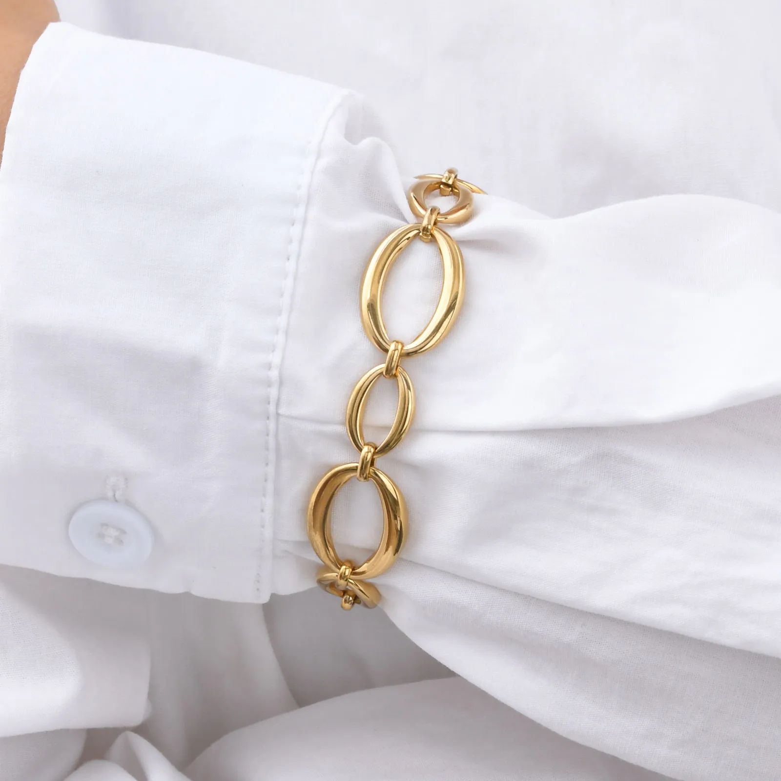 Distinctive Elliptical Bracelet for Women,Hand-made Chain Stainless Steel Bracelets,Trendy Waterproof Jewelry Gift