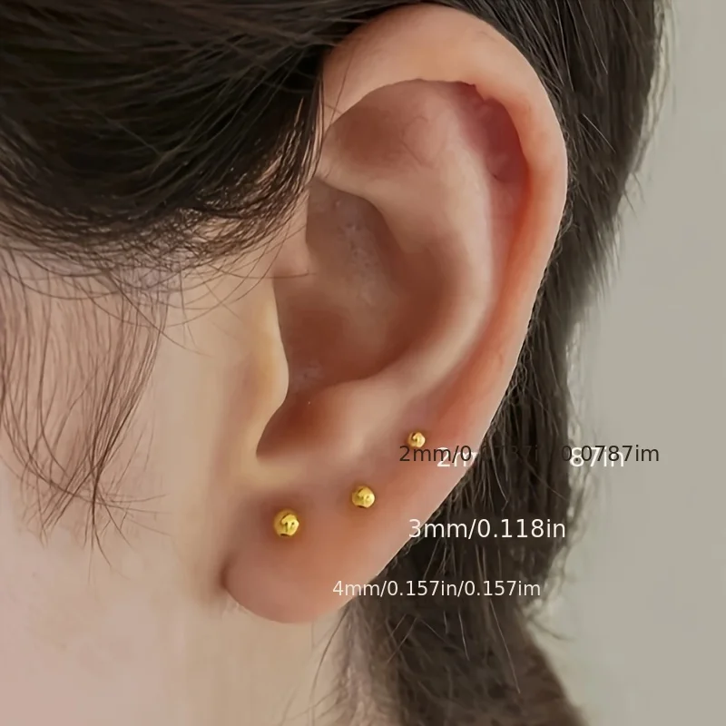 3pairs/Set Fashion Simple Classic Style Stainless Steel Assorted Sizes Round Ball Stud Earrings for Men Women Daily Wear Jewelry