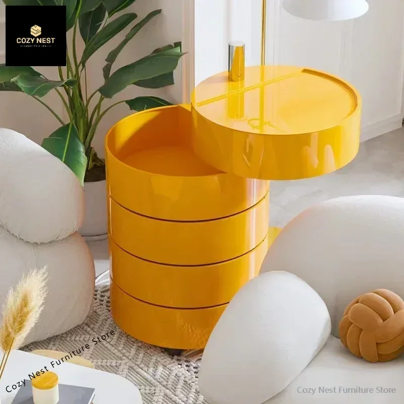 360 Rotating Bedside Table Bedroom Movable Round Cabinet Desk Locker Simple Cosmetic Storage Side Cabinet Dropshipping MOOJOU