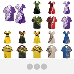 Polynesian Tattoo Dresses For Women And Men, Tribal, Hawaiian Totem, Purple Prints, Summer Couples Clothes, Match Men Shirt