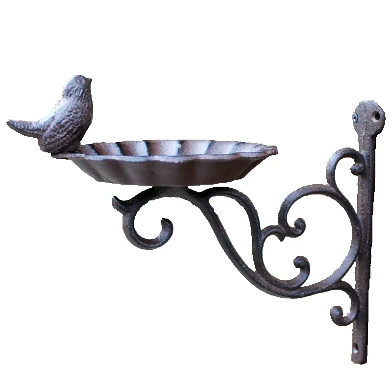 

Cast iron retro craft wall wrought iron bird garden hanging blue hook bird food bowl candle decorative grocery pendant.