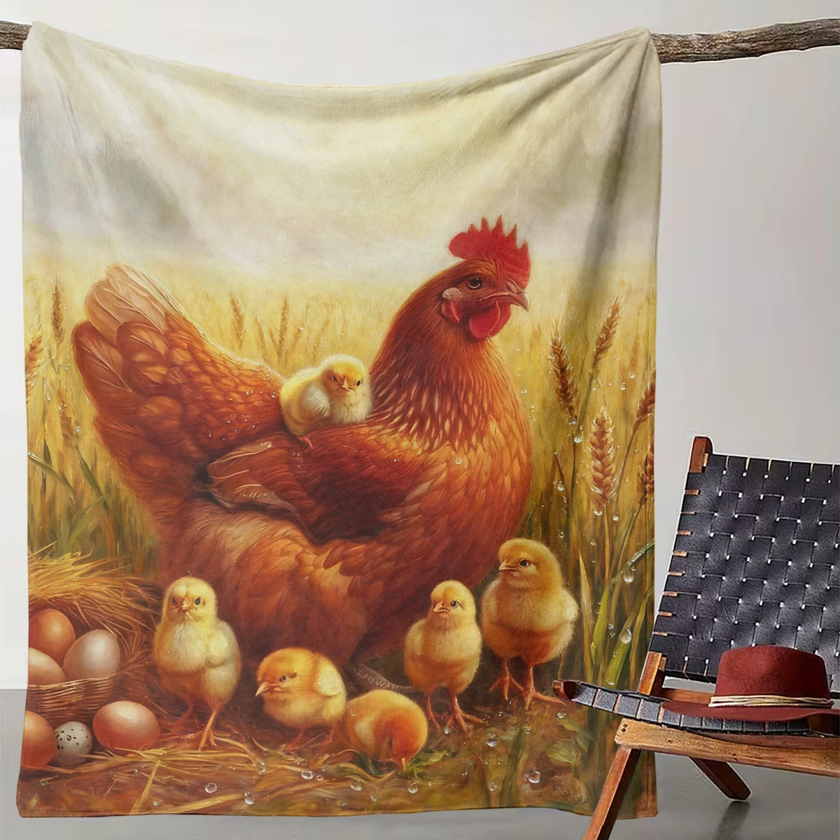 

1 Piece of Rustic Chicken Language Warm Wheat Field Blanket Suitable for Camping, Living Rooms, Offices, Chairs, and Beds