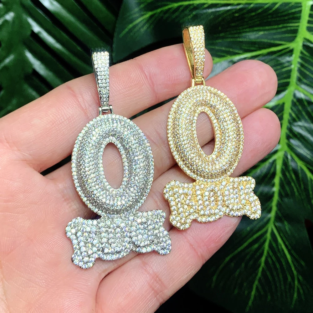 2024 Iced Out Letter Charm Letter O Block Pendant Necklace Bling Cubic Zirconia Punk Styles Hip Hop Men Boy Rope Chain Jewelry