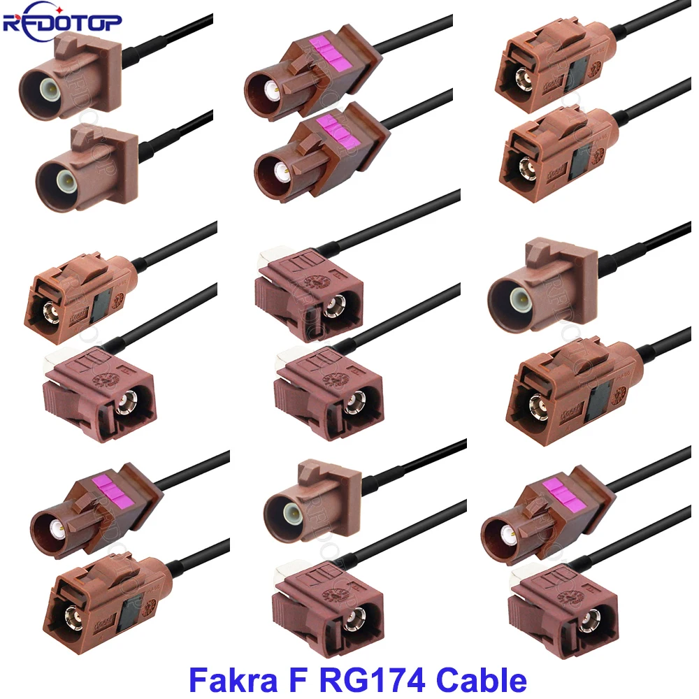 1 peça marrom ral8011 fakra f macho/fêmea para fakra f conector rg174 cabo para tv sds áudio vídeo antena extensão trança jumpe