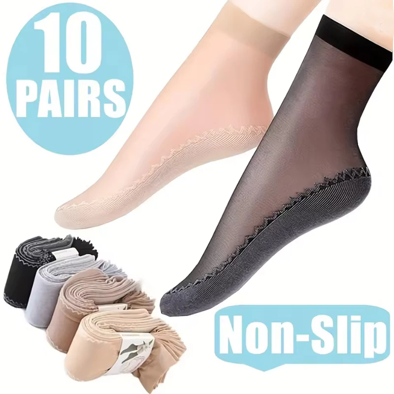 

10Pairs Anti-Slip Nylon Socks Women Sweat Absorbing Bottom Stretch Socks Thin Silk Socks Wear-resistant Sweat Absorbing Socks