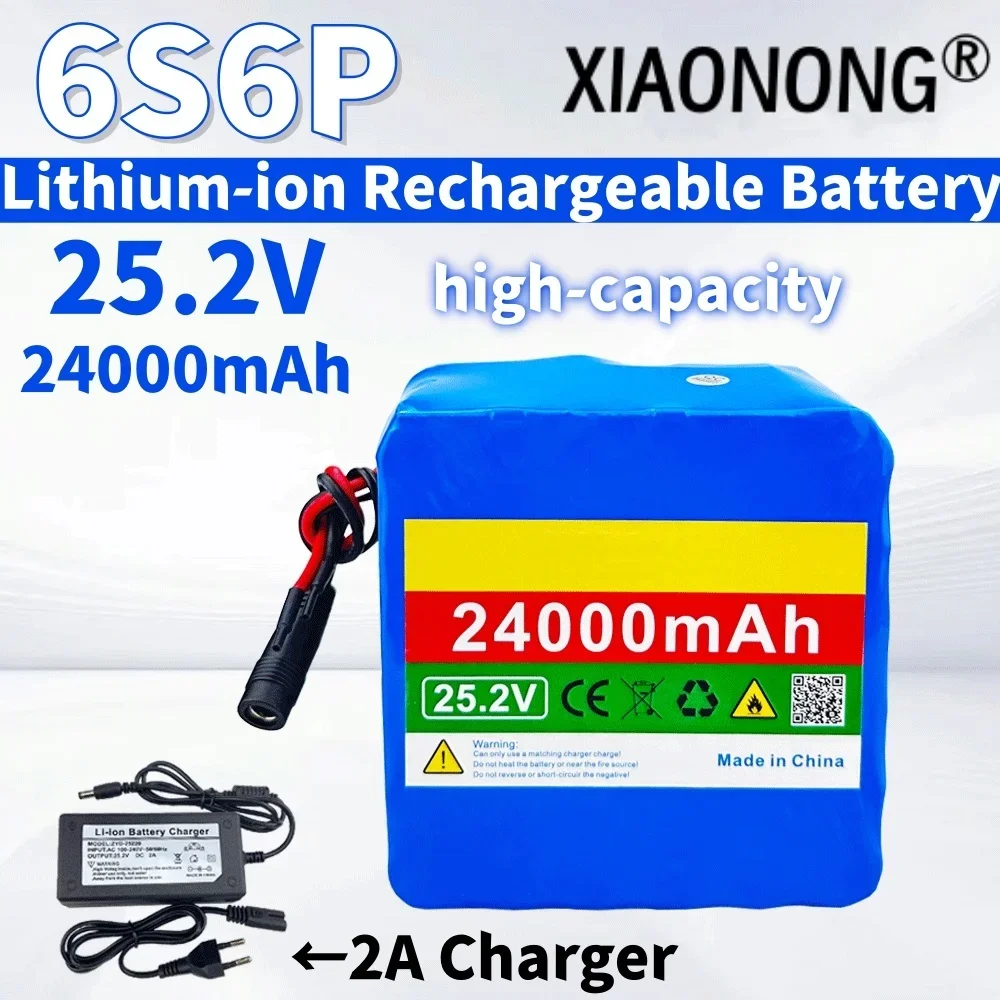 25.2V 24000mAh large capacity 18650 lithium battery 6S6P BMS power battery pack+Charger