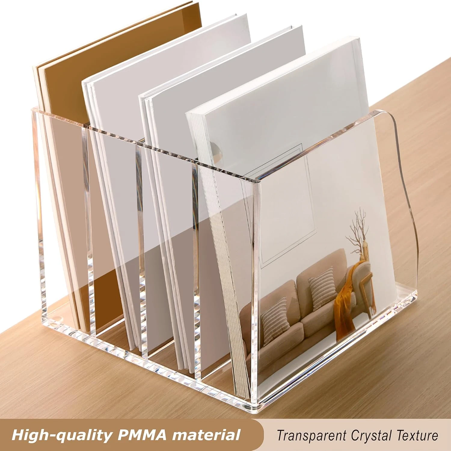 

Vertical Compartments Clear Magazine File Holder Workspace Sorters, Folder Rack for Office Accessories Organization Storage
