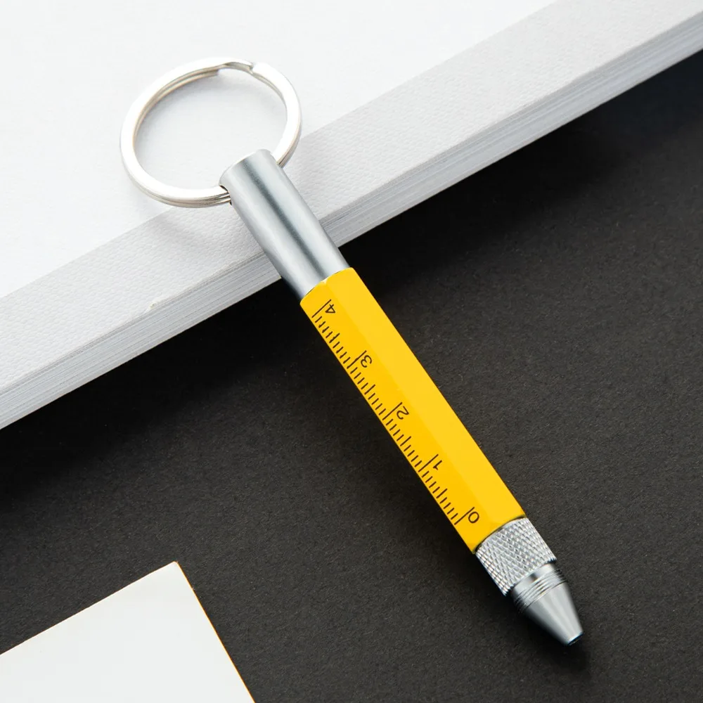 Metal Multitool Pen 6-in-1 Short Style Ballpoint Pen with Screwdriver/Ruler/Stylus Capacitive Pen Outdoor Tool Pen