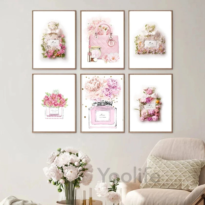 Fashion Perfume Pink Bottle Art Canvas Painting Nordic Posters And Prints Modern Illustration Wall Picture For Living Room Decor