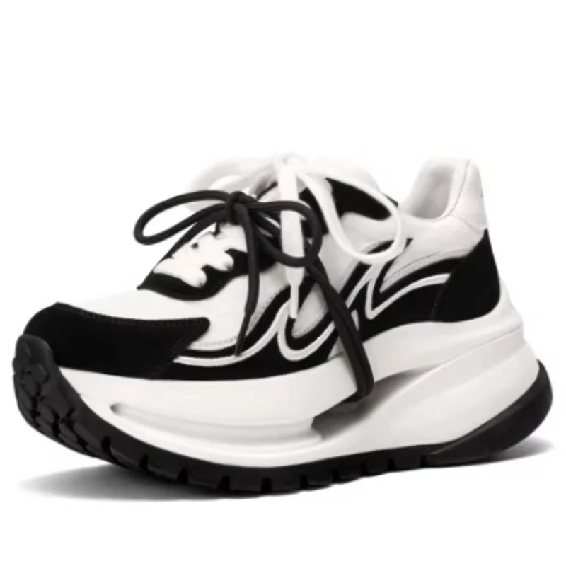 White Shoes for Women's Fashionable Comfortable Thick Sole Height Increasing Shoes Genuine Leather Breathable Casual Sports Shoe