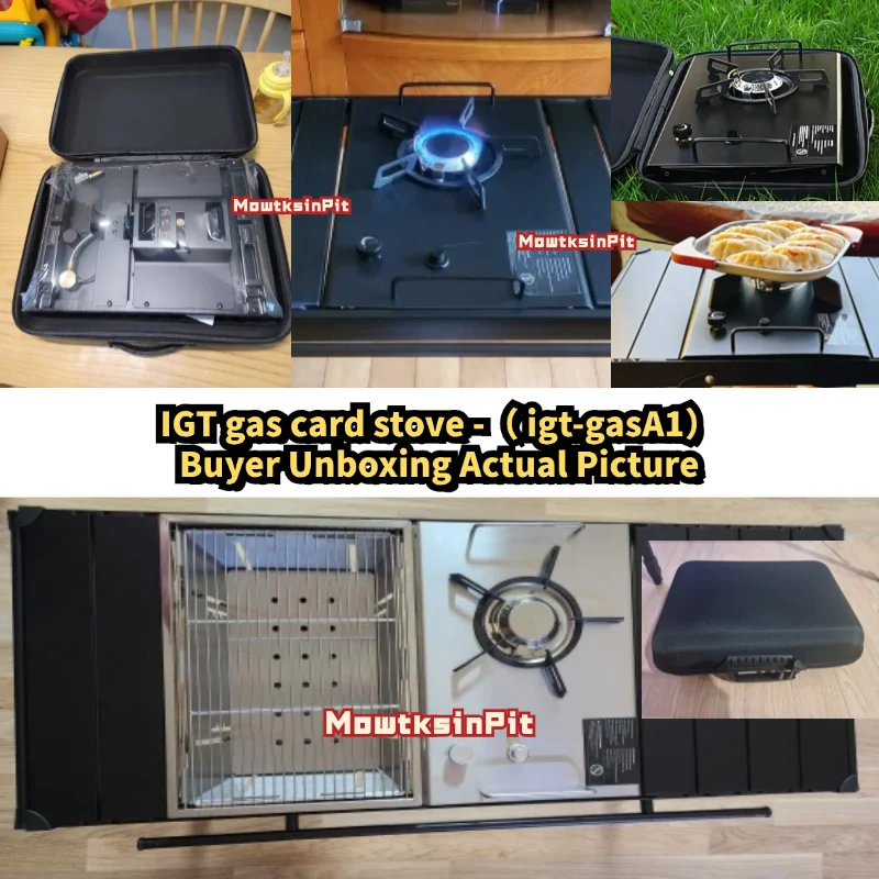 Camping IGT set, folding barbecue stove countertop gas stove, I stainless steel folding steel table, aluminum alloy roll table