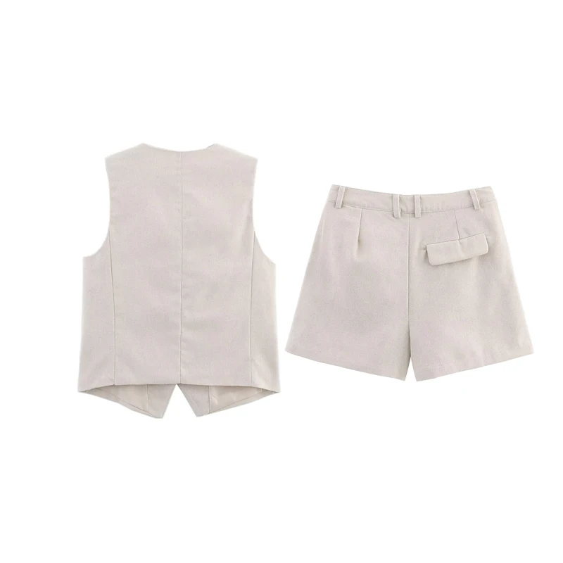 

High Waist Linen Svel Vest Top Women's Sle Casual ort Pants Two-Piece Set V-Ne Buttoning Polyester Fiber orts
