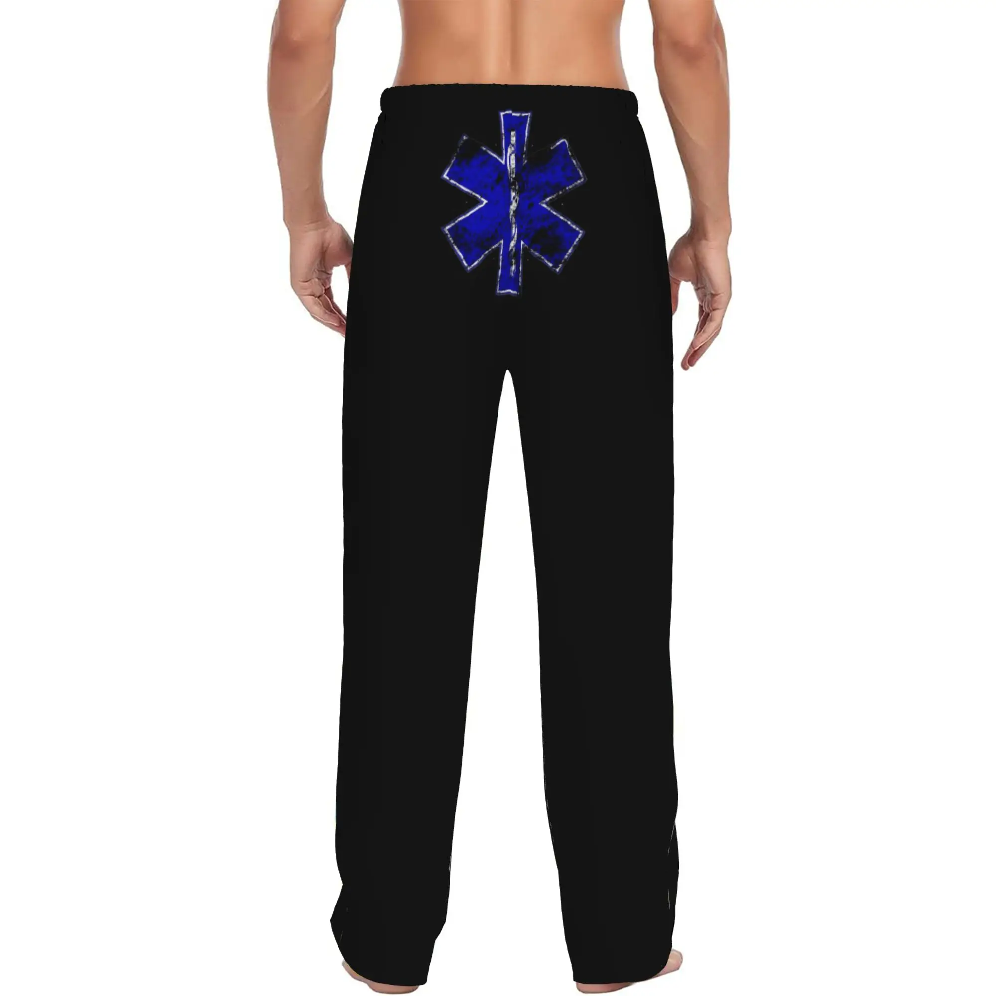 Custom Star of Life EMT Health Care Pajama Pants Men  Lounge Sleep Stretch Sleepwear Bottoms with Pockets - view 3