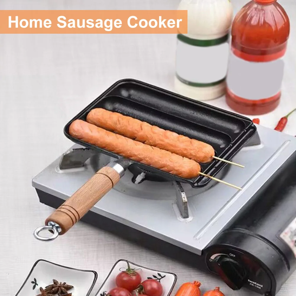 BBQ Supply Grilled Pot Iron Pot for Grilled Sausage Non-Stick Baking Food Tool Anti-Scald Hot Dog Baking Steaming Tool