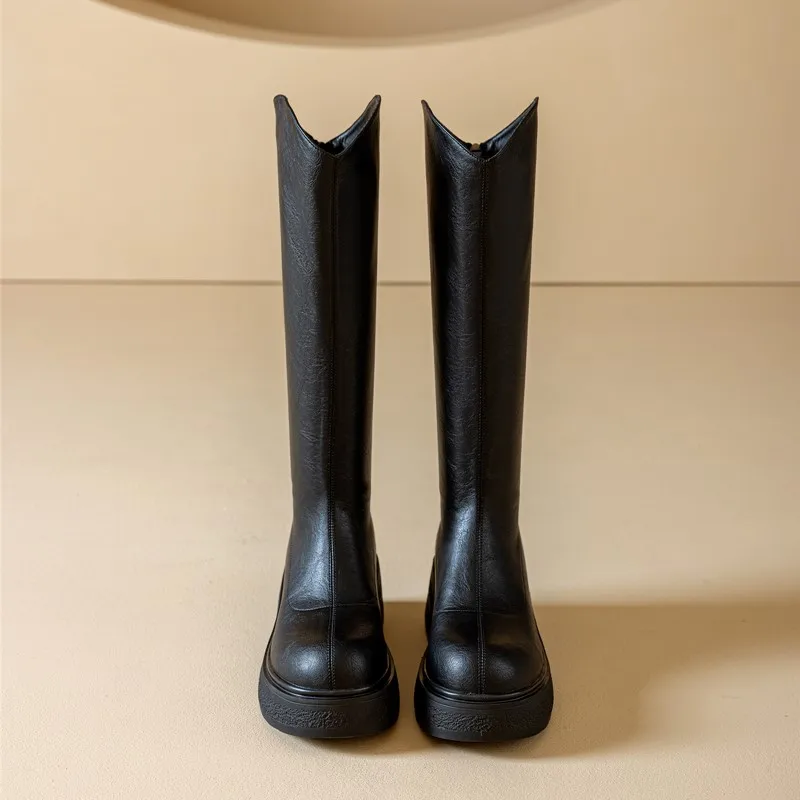 AIYUQI Women's Western Boots 2025 New Autumn Genuine Leather Women's Long Boots High Heel Platform Women's Riding Boots