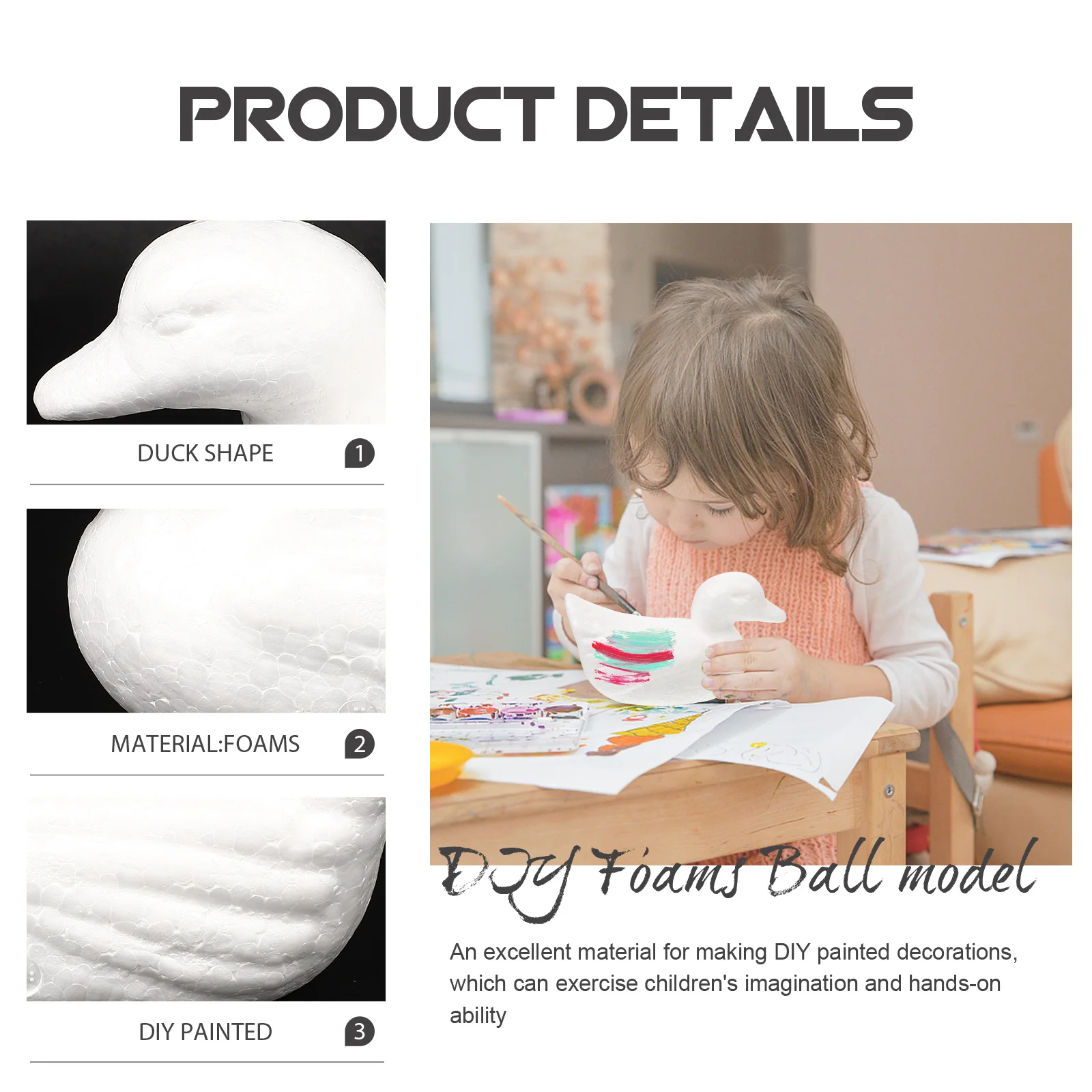 

5Pcs Foam Balls Animal Shape Duck for DIY Crafts Painting Decoration Party Ornaments Creative Craft Supplies Foam Balls