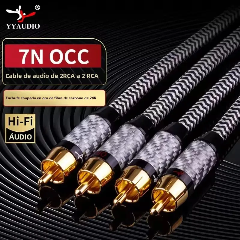 YYAUDIO 1 par de Cable de Audio RCA Chapado en plata 2 RCA a 2 Cable de interconexión RCA estéreo HIFI 7N OCC macho a macho para amplificador DAC