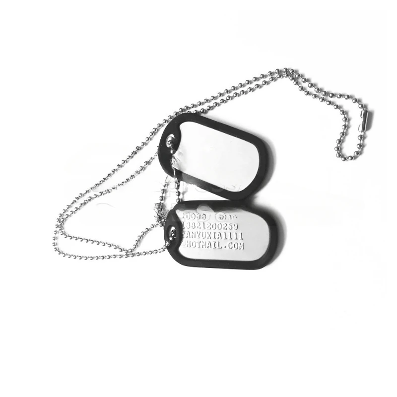 Stainless Steel Custom Dog Tag Keychain For Men 100sets/Lot 1Pcs Long Chain +1Pcs Short Chiain+2Pcs Dog Tag +2Pcs Rubber Silence