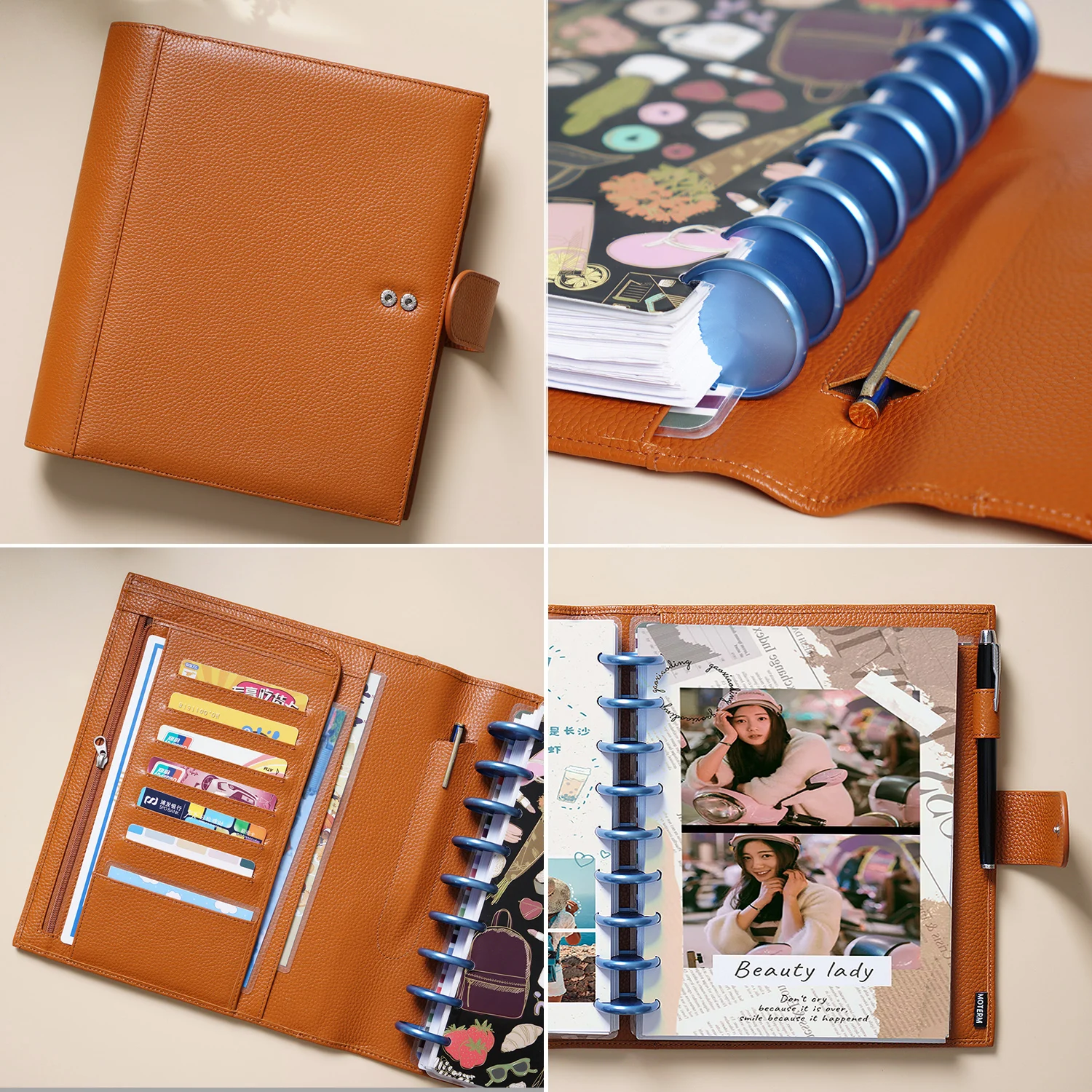 Moterm ของแท้หนังแบบพิเศษ Planner สําหรับ Happy Planner ขนาดคลาสสิกโน้ตบุ๊คขยายแบบพิเศษ Organizer Journal