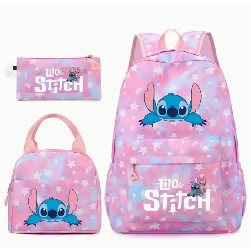 

Disney Stitch Backpack Three Piece Set For Children Boys Girls Nylon Colorful Large Capacity Casual Kids Shoulder Bag