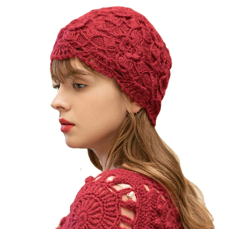 Handmade Retro double-layer women's Warm Hooded Beret Winter Fashion western-style Knit Mohair Fur Thread Hat Sombreros 4m738