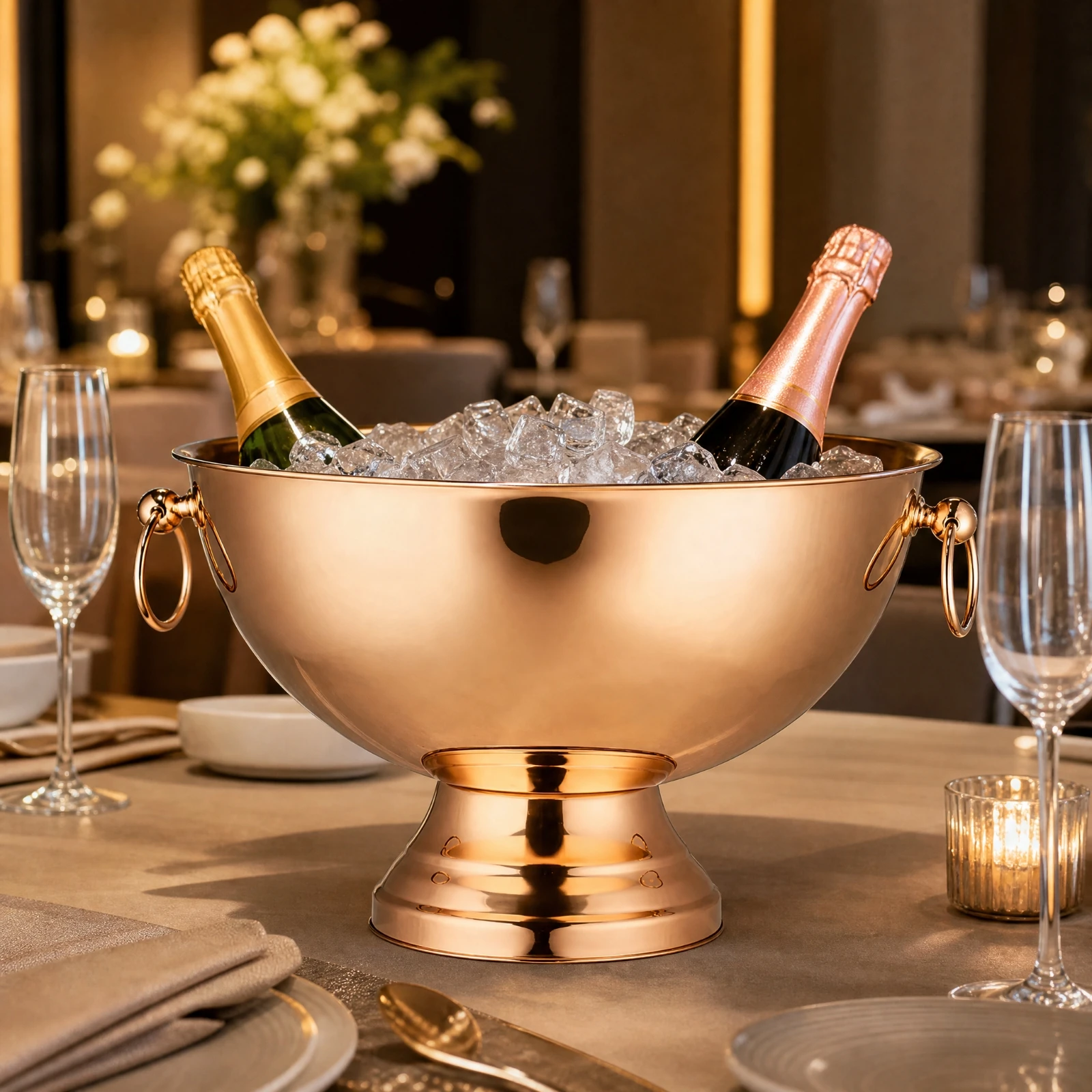 Stainless Steel Champagne and Ice Basin Multifunctional Freestanding Beverage Basin with Pedestal Base Pedestal Ice Container