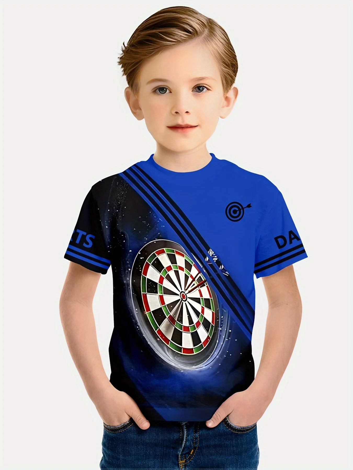 

Футболка с динамическим 3D-принтом для мальчиков, ярко-синяя, зеленая, цветная, полиэстер, дышащая, летний стиль