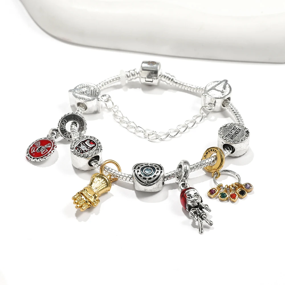 Marvel Charm Bracelet Iron Man Beaded Bracelet Captain America Shield Thor Hammer Hulk Thanos Pendant Diy Jewelry Bracelet