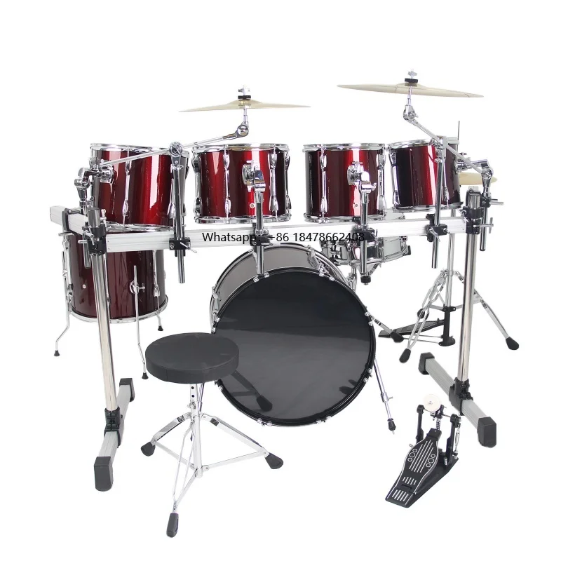 

Wholesale New Design OEM ODM 7pcs Professional Wine Red Wooden Jazz Drum Set Acoustic Drum Kit
