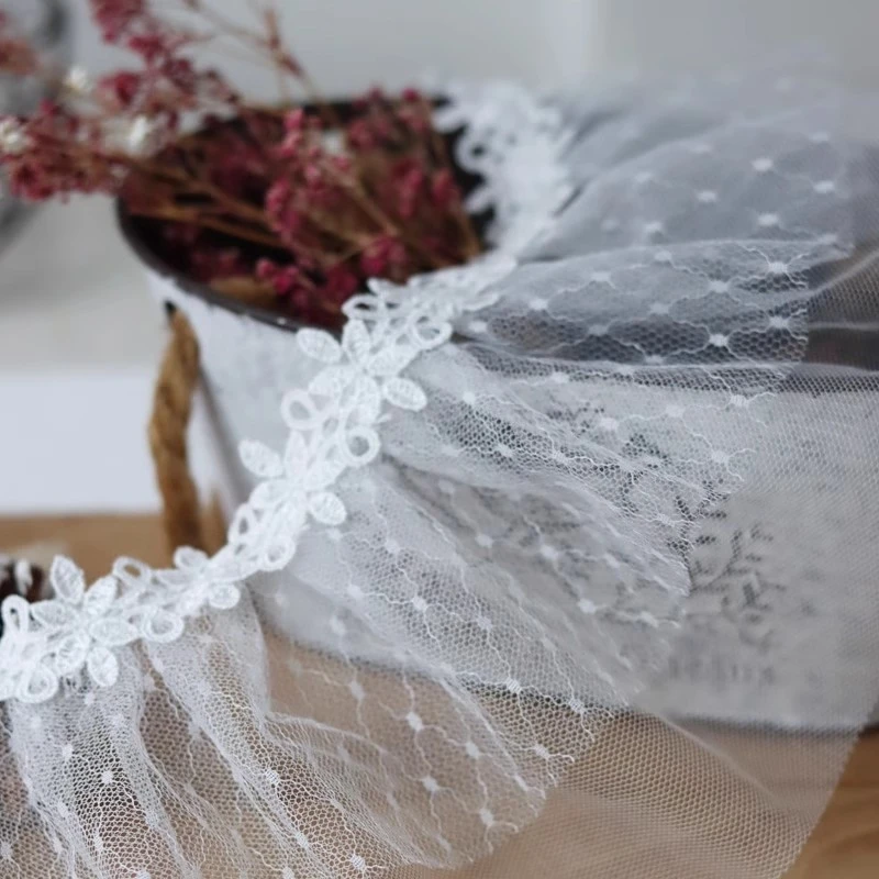 Soft double mesh pleats white tulle lace DIY clothing skirt cuff headdress curtain Fluffy hem Sewing materials Factory supplied