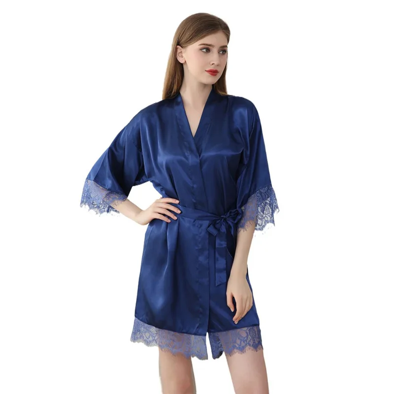 Ladies' Nightgown Plus-size pajamas Ladies' Summer mid-sleeve silk Ice Silk Home Cardigan Nightgown Bathrobe Bridal Bridesmaid g