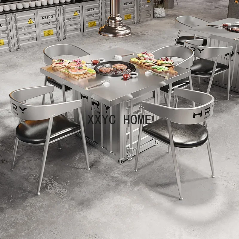 Combination Industrial Style Dining Table and Chair Retro Coffee Shop Bar Table and Chair Deck Sofa Combination