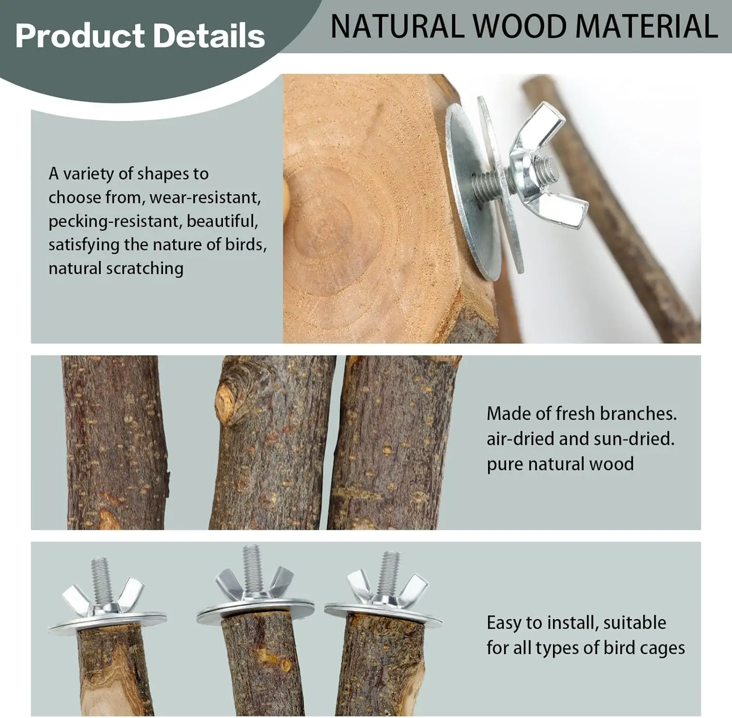 8PCS Natural Wood Bird Perches 3