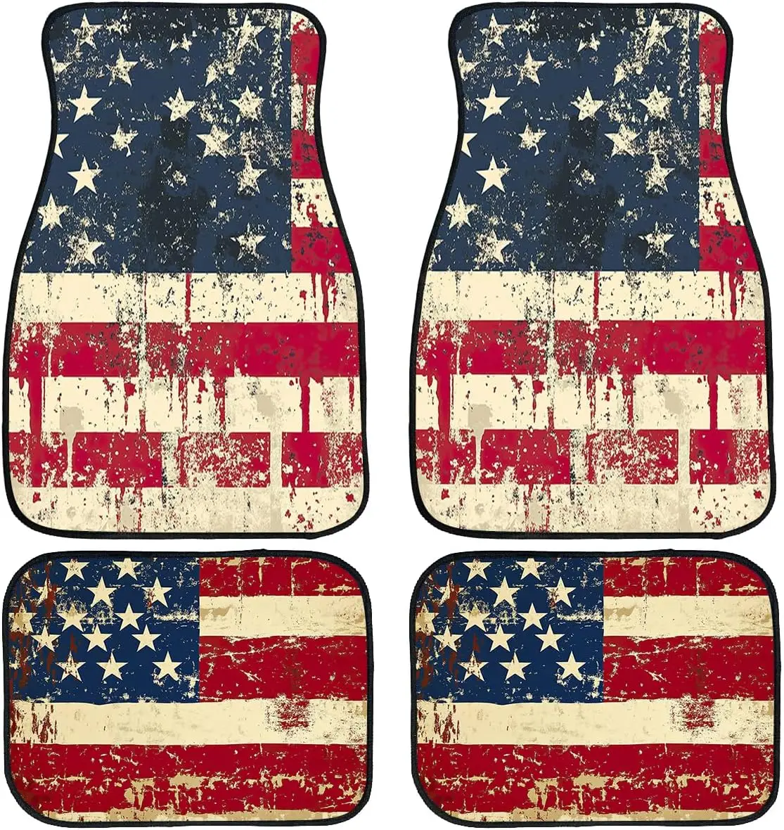 

American Flag Car Floor Mats Set of 4 Star Vintage Striped Texture Splash Ink Automotive Car Floor Carpets Non-Slip Auto