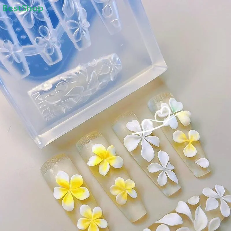 ♥ ♥ ♥ 3D-Nagelkunst-Schnitzform aus Silikon, DIY-Nagelkunst-Dekor mit Plumeria-Motiv, transparente Maniküre-Vorlage