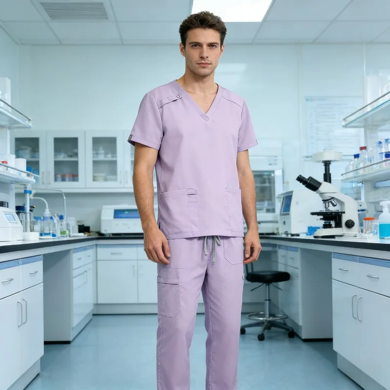 Elastic Medical Workwear Set, V-neck Short Sleeved Design, Skin Friendly and Comfortable, High-quality Doctor and Nurse Workwear
