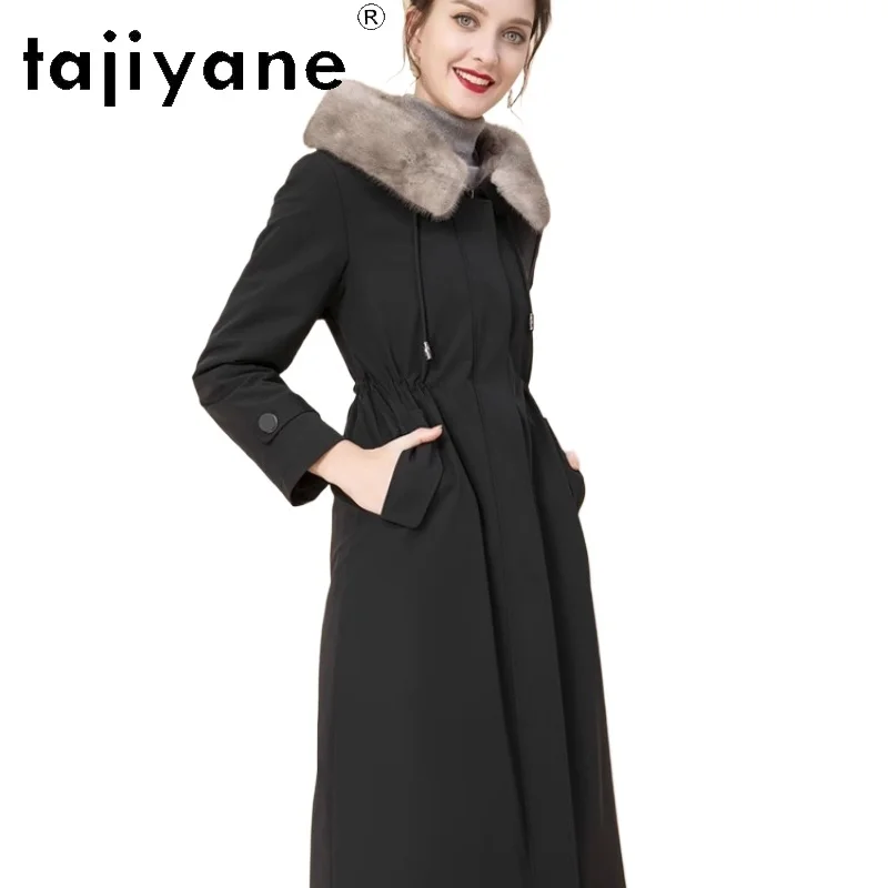 TAJIYAN Natural Lamb Fur Parka Warm Thick Coat Leather-Attached Liner Cold-Resistant Outerwear 2025 Winter Woman Clothes шуба