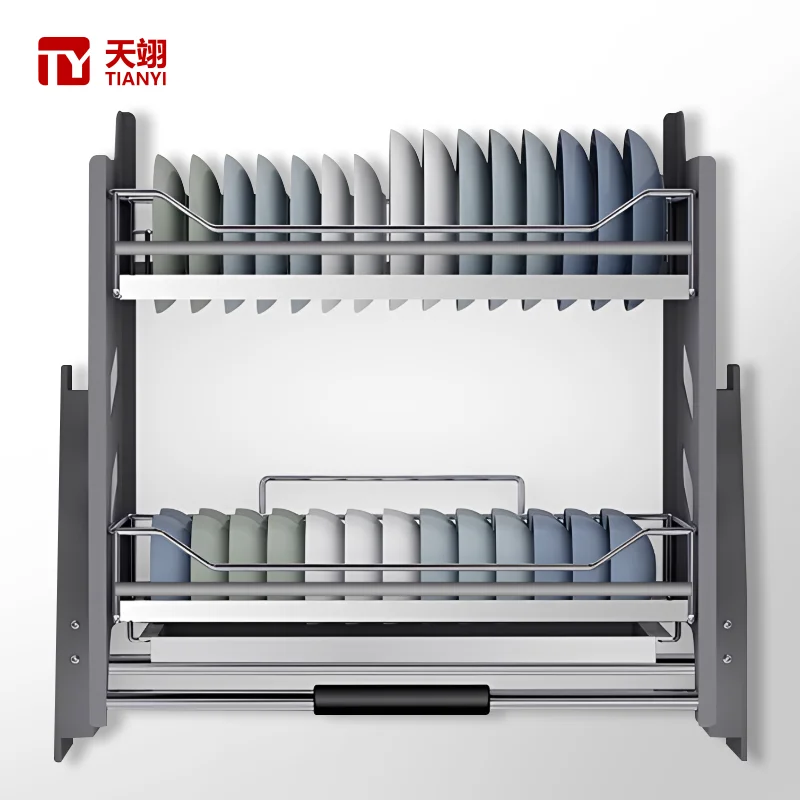 

High Load-bearing Modern Kitchen Dish Rack Stainless Steel Closed Buffer with Height Adjustment Strong High Capacity Storage