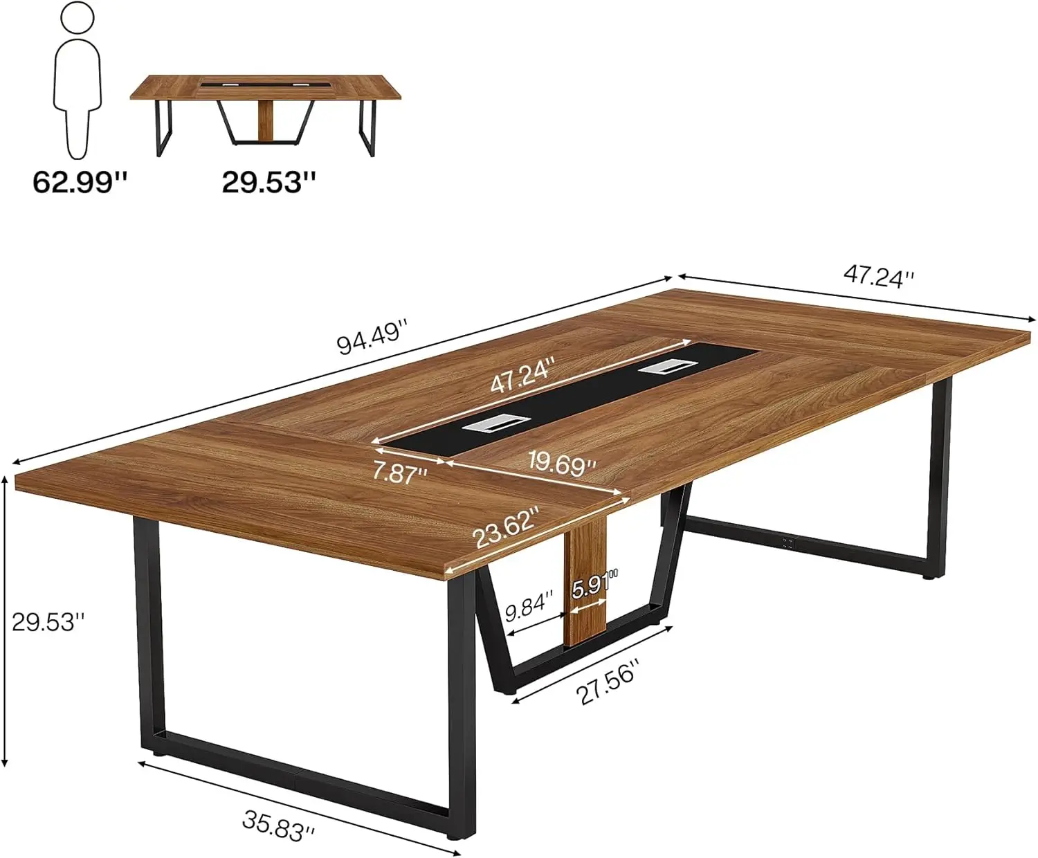 Tribesigns 8Ft Conference Table, 94.49 L X 47.24 W X 29.53 H Inches Large Meeting Table/Podcast Table For 10 People, Business