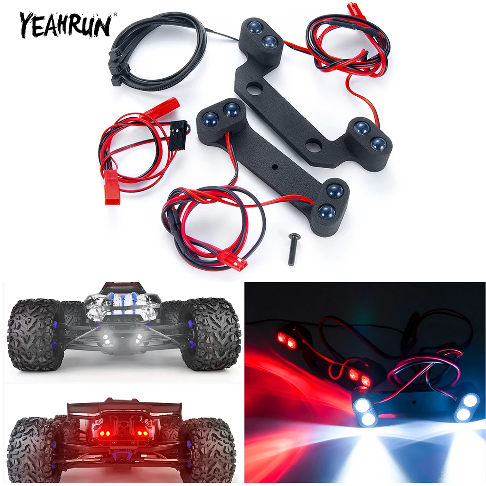 YEAHRUN Front and Rear LED Lights Bar Headlight Taillight Spotlight Lamp for 1/8 1/10 E-REVO 2.0 Monster Truck Parts