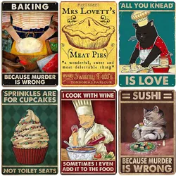 Black Cat Vintage Metal Tin Sign, Baking Cat Art Poster for Bar,Cafe,Home,Kitchen,Wall Decor,Never Way A Skinny Cook Sign N449