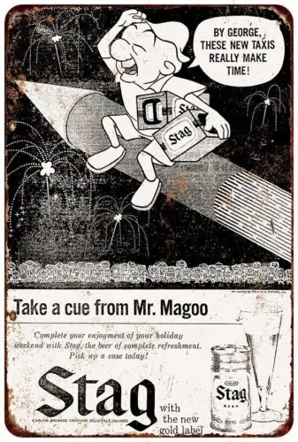 1958 Stag Beer Mr. Magoo Vintage Look Reproduction metal sign 8 x 12