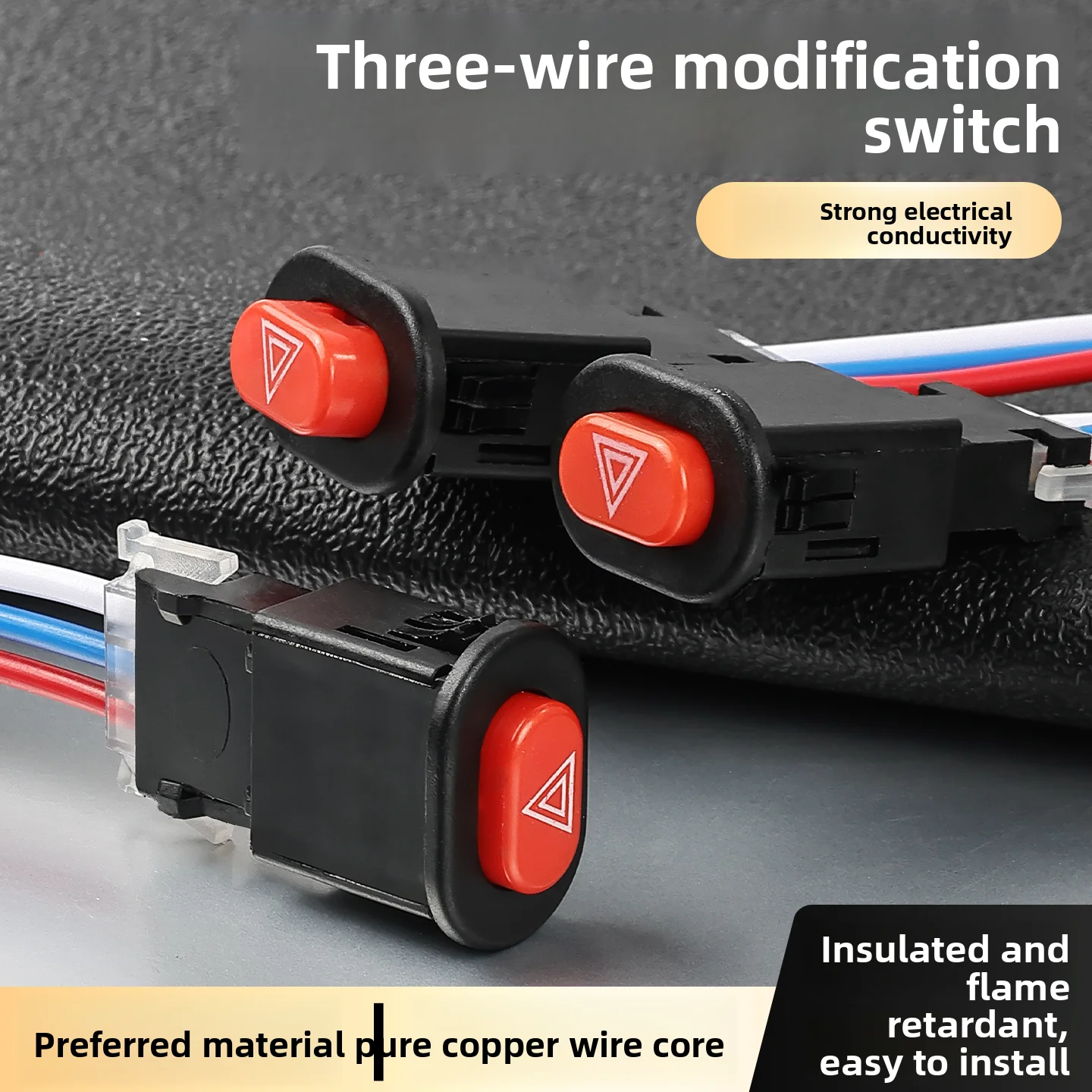 

Universal dual-strobe warning switch for electric vehicles with wiring, emergency button dual-pulse button assembly