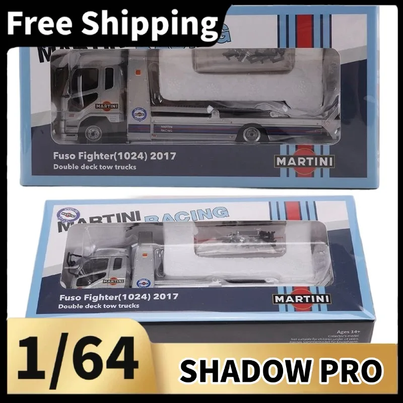 [In Stock]Shadow 1/64 Fuso Fighter Double Deck Tow Truck Model, Martini Racing Livery Diecast Transport Truck Collectible Gift