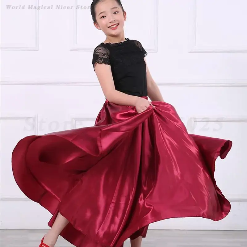 Falda larga de danza del vientre para niños, disfraz de actuación de baile para Festival, falda de práctica de Flamenco para niñas, vestido de baile español