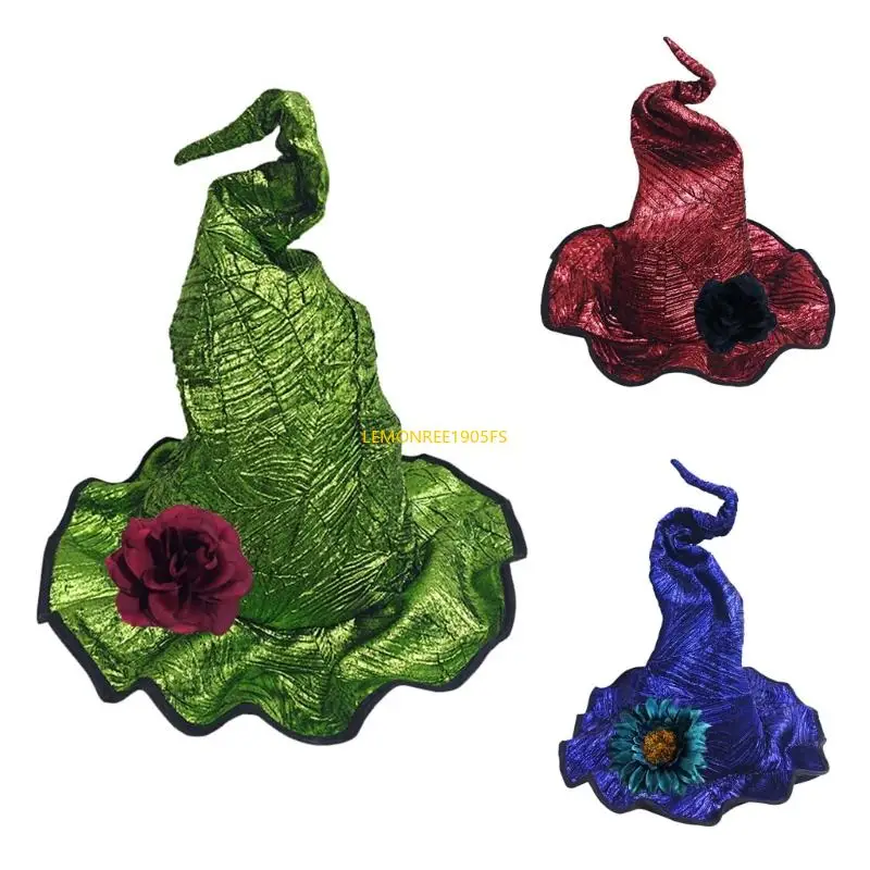 

DXAE Women Witch Hat with Wrist Flower For Comfortable And Stylish Cosplay Hat For Halloween Celebration And Stage Show