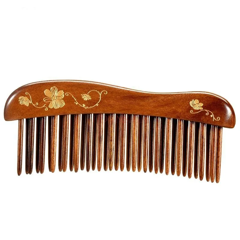 Wooden Hair Comb Wide-tooth Inserted Teeth for Women Curly Hair