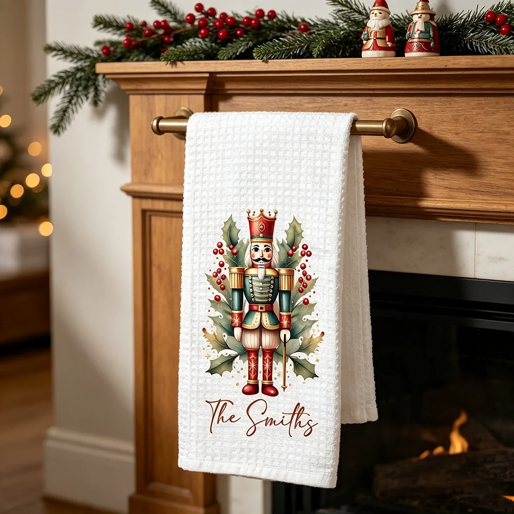 Custom Nutcracker Christmas Family Waffle Tea Towel Winter Holiday Home Bathroom Kitchen Hand Towel Farmhouse Decor Hostess Gift